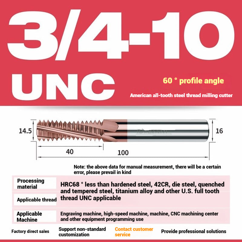 1116-65° high hard tungsten carbide thread milling cutter Long tooth full tooth alloy American thread milling cutter UNC UNF aluminum stainless steel Shandong Denso Pricision Tools Co.,Ltd.